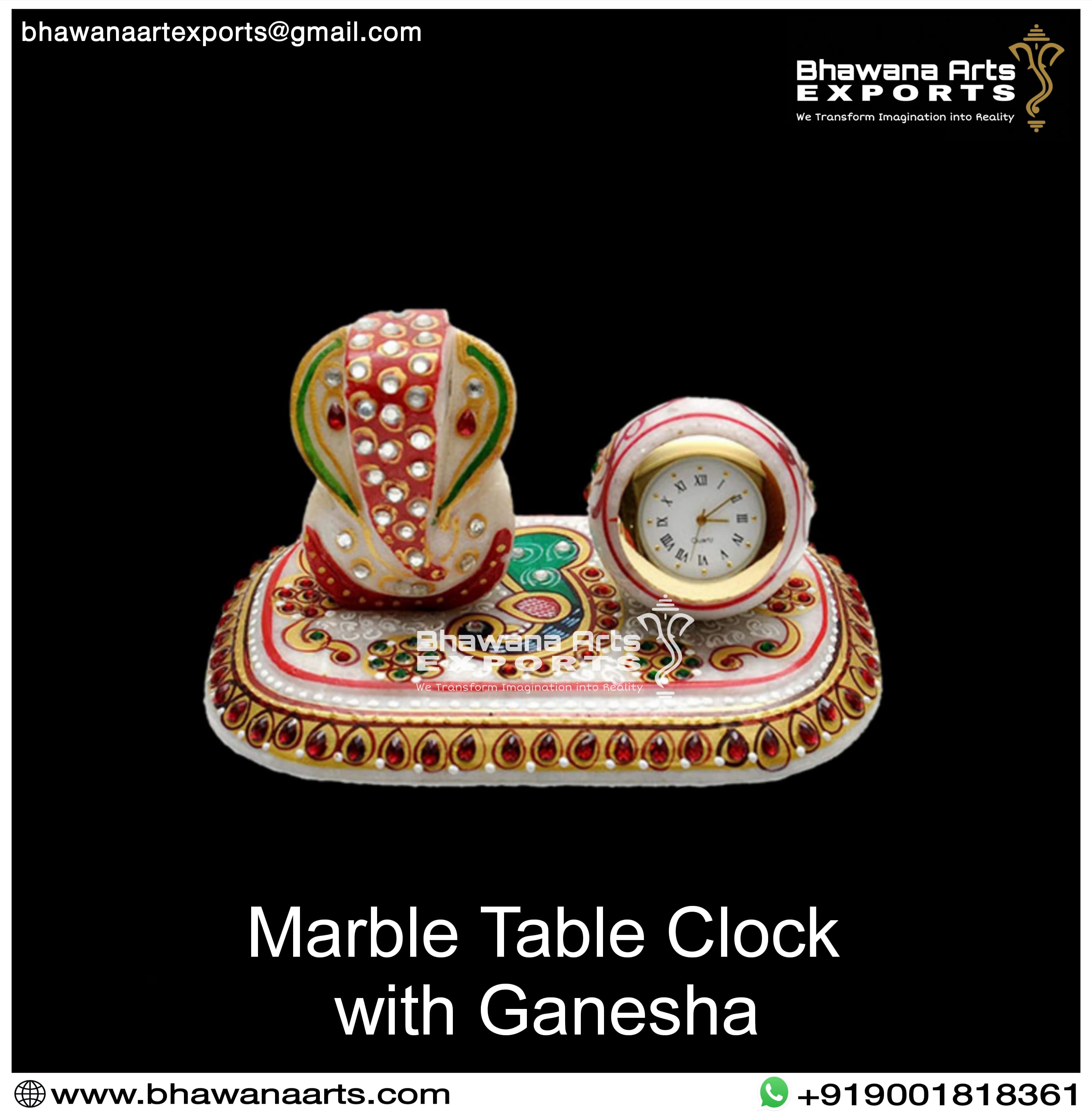 Marble Table Clock With Ganesha