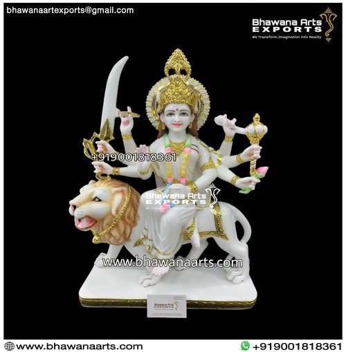 Natural white Marble (Gold Plated) Duraga Mata